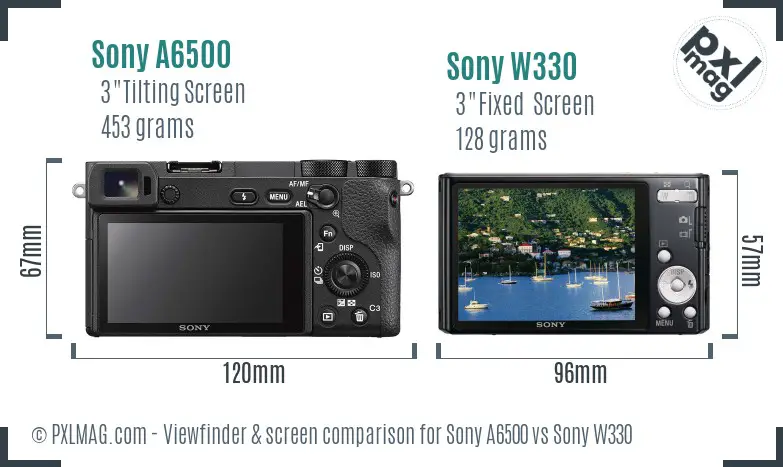 Sony A6500 vs Sony W330 Screen and Viewfinder comparison