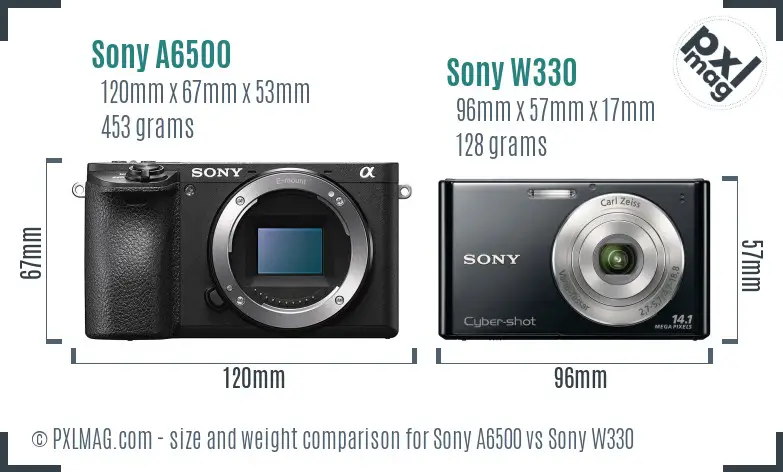 Sony A6500 vs Sony W330 size comparison