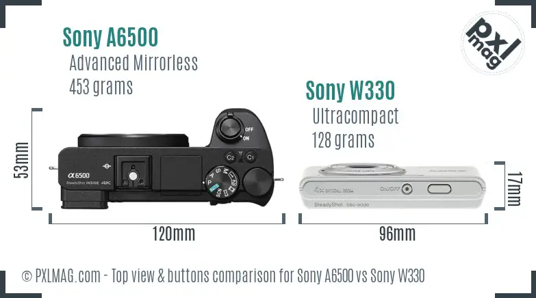 Sony A6500 vs Sony W330 top view buttons comparison
