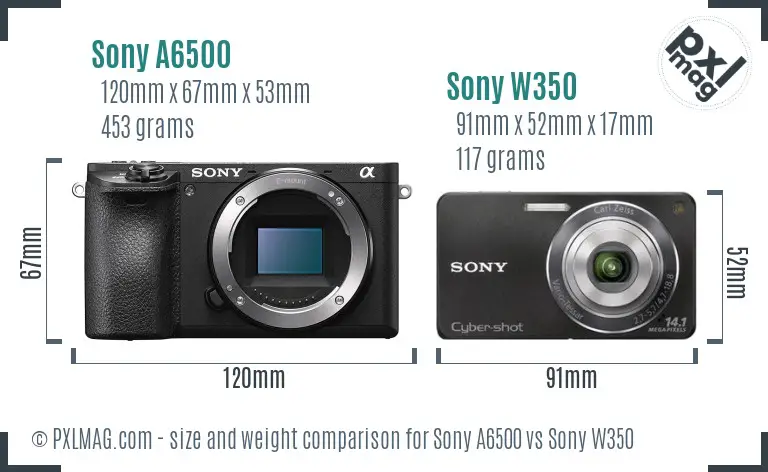 Sony A6500 vs Sony W350 size comparison