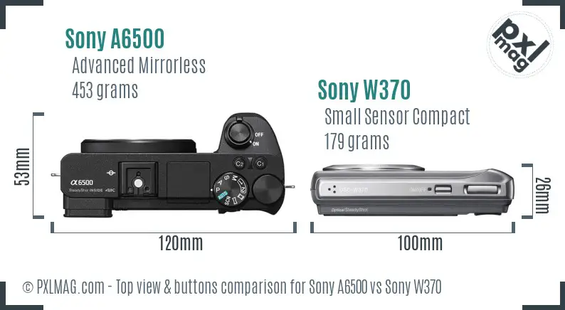 Sony A6500 vs Sony W370 top view buttons comparison