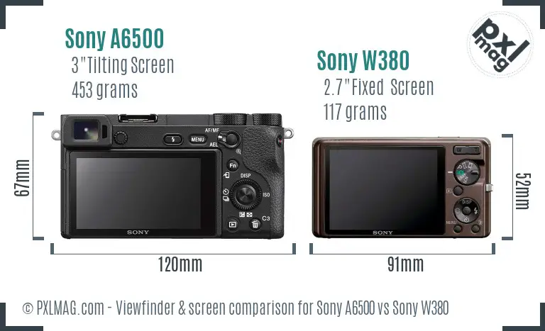 Sony A6500 vs Sony W380 Screen and Viewfinder comparison