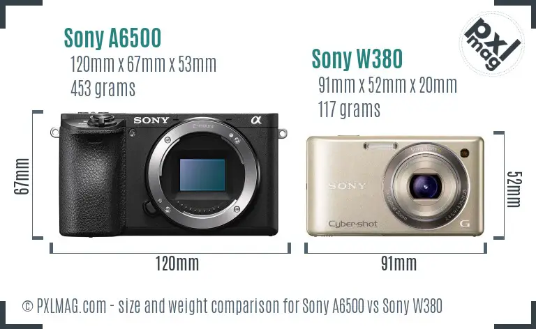 Sony A6500 vs Sony W380 size comparison