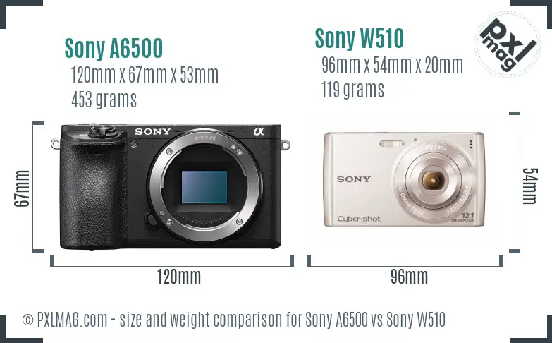 Sony A6500 vs Sony W510 size comparison