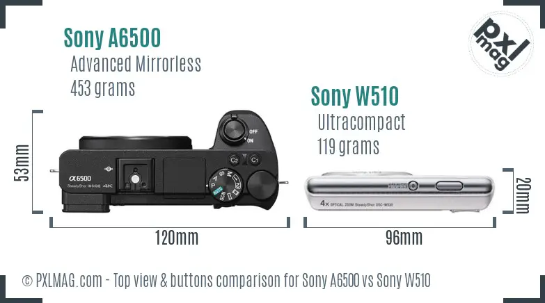 Sony A6500 vs Sony W510 top view buttons comparison