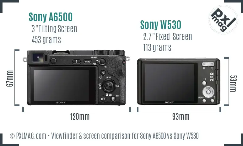 Sony A6500 vs Sony W530 Screen and Viewfinder comparison