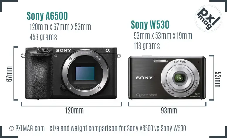 Sony A6500 vs Sony W530 size comparison