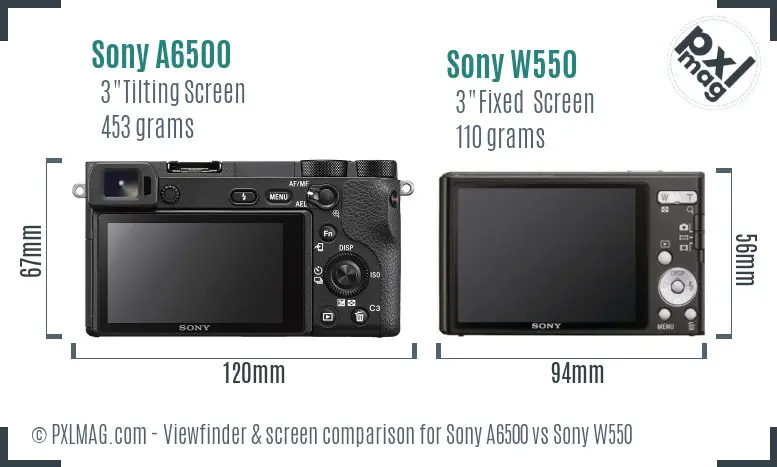 Sony A6500 vs Sony W550 Screen and Viewfinder comparison