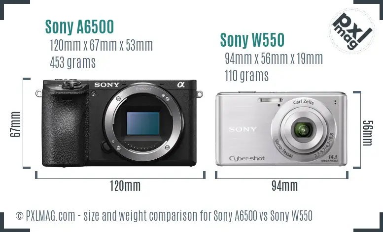 Sony A6500 vs Sony W550 size comparison