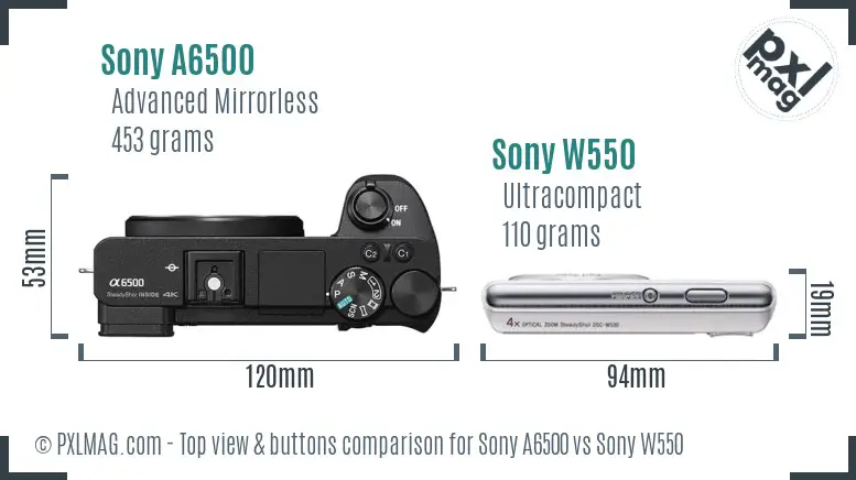 Sony A6500 vs Sony W550 top view buttons comparison