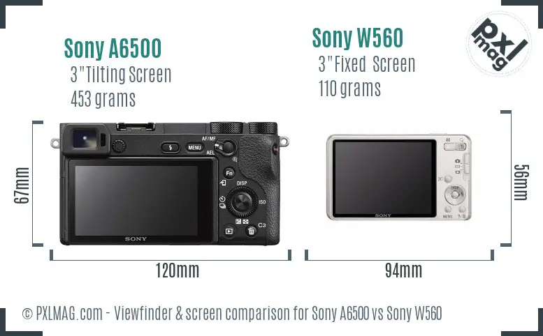 Sony A6500 vs Sony W560 Screen and Viewfinder comparison