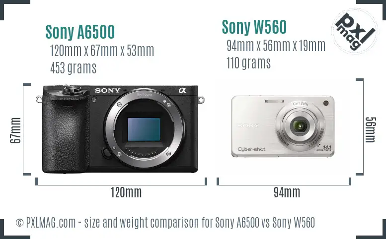 Sony A6500 vs Sony W560 size comparison