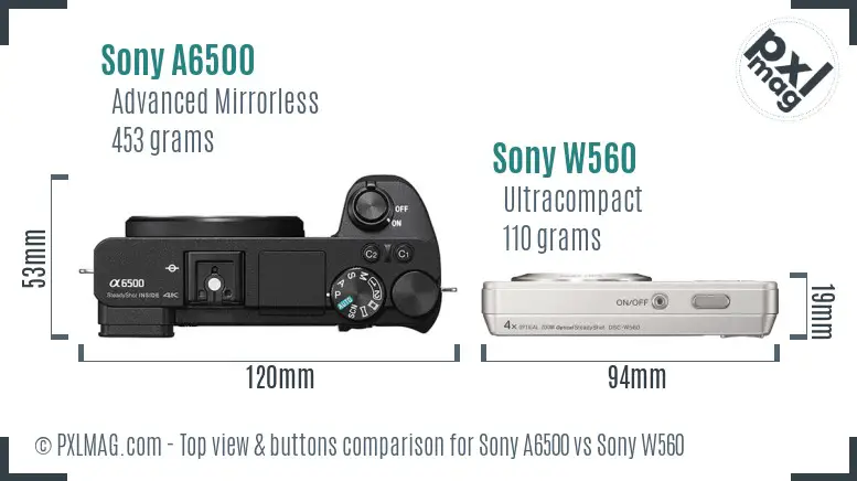 Sony A6500 vs Sony W560 top view buttons comparison