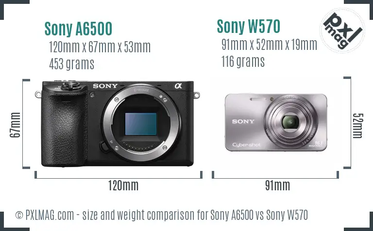 Sony A6500 vs Sony W570 size comparison