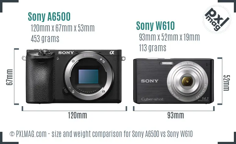 Sony A6500 vs Sony W610 size comparison