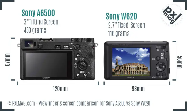 Sony A6500 vs Sony W620 Screen and Viewfinder comparison