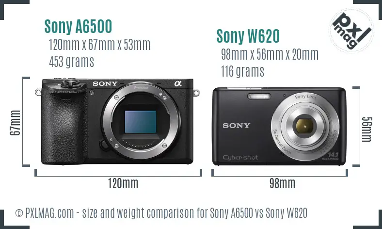 Sony A6500 vs Sony W620 size comparison