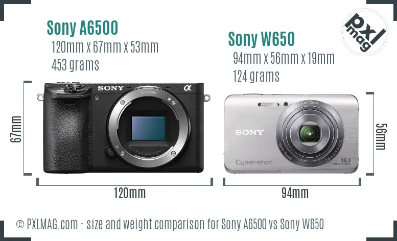 Sony A6500 vs Sony W650 size comparison