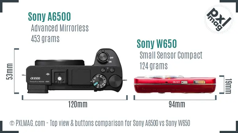 Sony A6500 vs Sony W650 top view buttons comparison