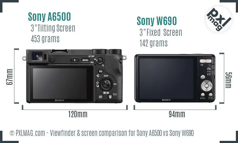 Sony A6500 vs Sony W690 Screen and Viewfinder comparison