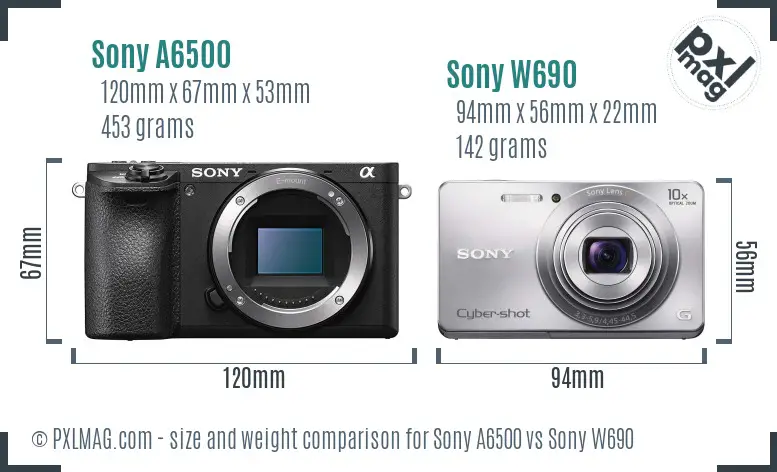 Sony A6500 vs Sony W690 size comparison