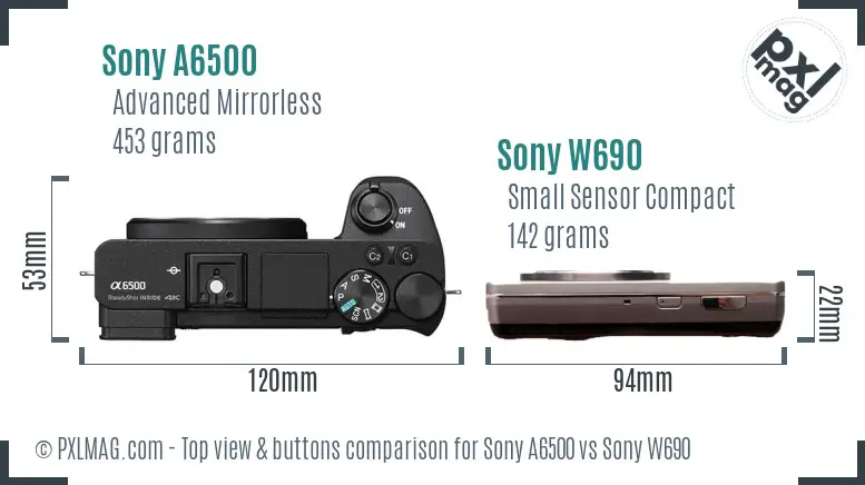 Sony A6500 vs Sony W690 top view buttons comparison