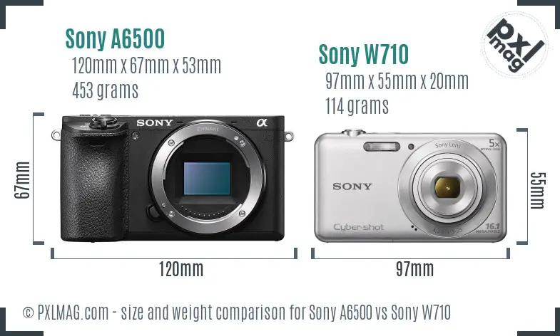 Sony A6500 vs Sony W710 size comparison