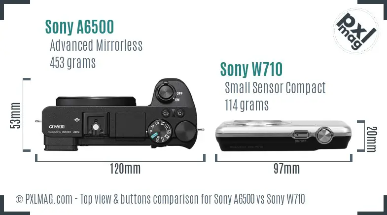 Sony A6500 vs Sony W710 top view buttons comparison