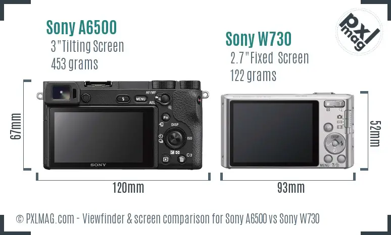 Sony A6500 vs Sony W730 Screen and Viewfinder comparison
