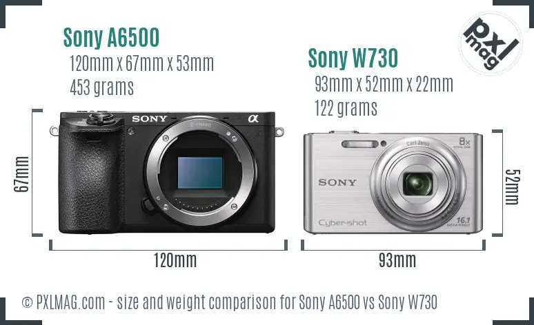 Sony A6500 vs Sony W730 size comparison