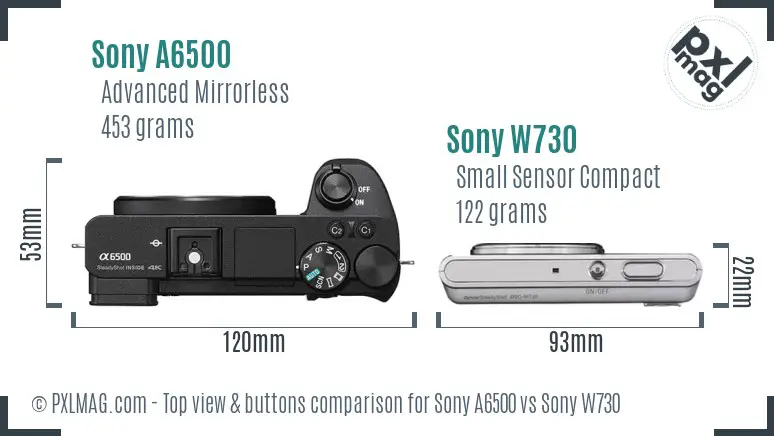 Sony A6500 vs Sony W730 top view buttons comparison