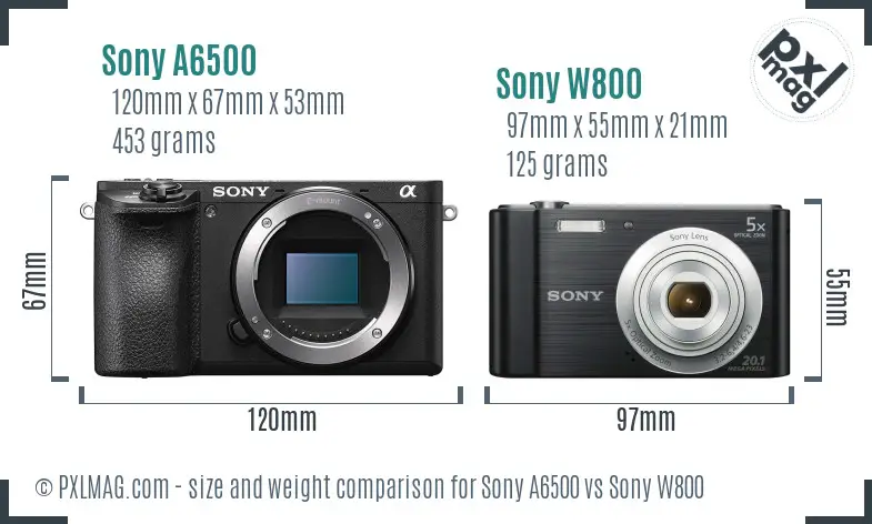 Sony A6500 vs Sony W800 size comparison