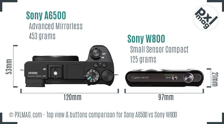 Sony A6500 vs Sony W800 top view buttons comparison