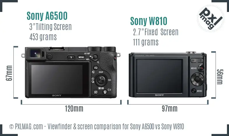 Sony A6500 vs Sony W810 Screen and Viewfinder comparison