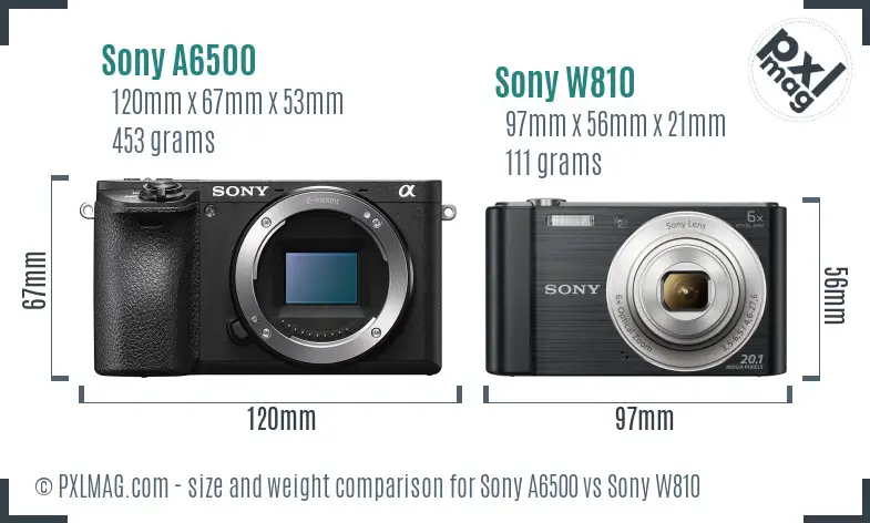 Sony A6500 vs Sony W810 size comparison
