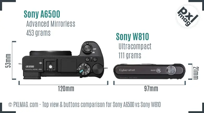 Sony A6500 vs Sony W810 top view buttons comparison