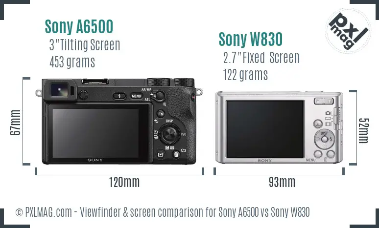 Sony A6500 vs Sony W830 Screen and Viewfinder comparison
