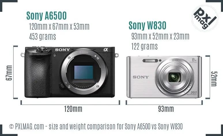 Sony A6500 vs Sony W830 size comparison