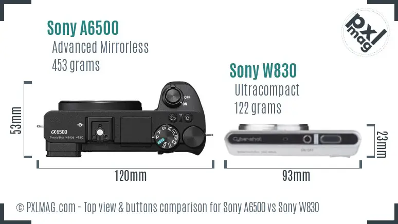 Sony A6500 vs Sony W830 top view buttons comparison