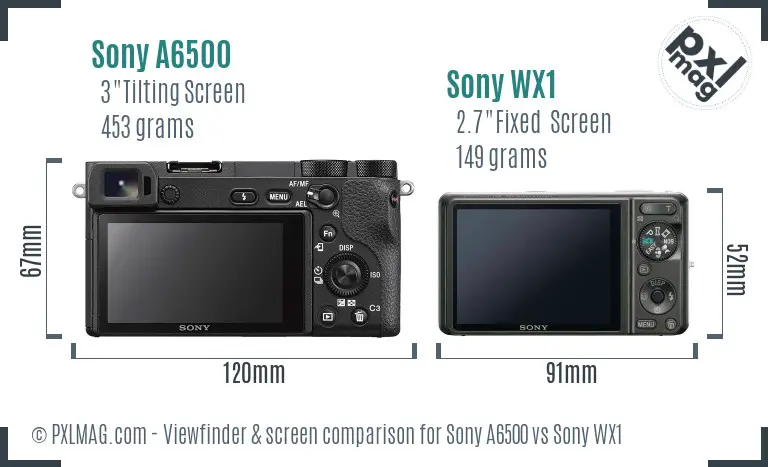 Sony A6500 vs Sony WX1 Screen and Viewfinder comparison
