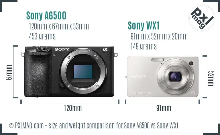 Sony A6500 vs Sony WX1 size comparison