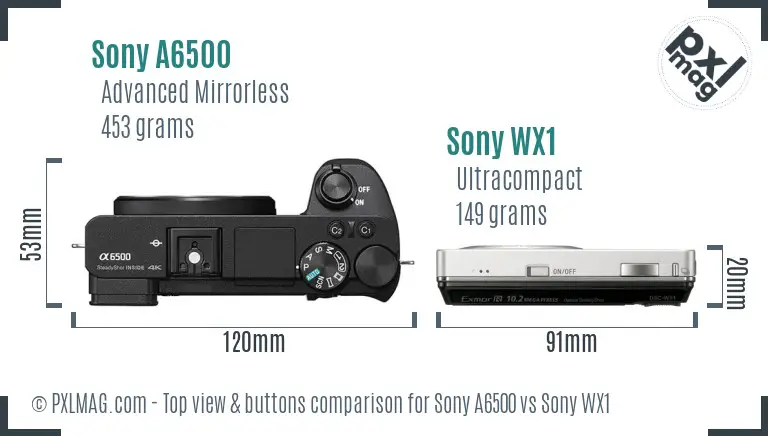 Sony A6500 vs Sony WX1 top view buttons comparison