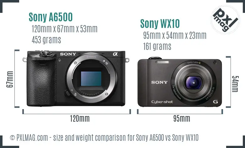 Sony A6500 vs Sony WX10 size comparison