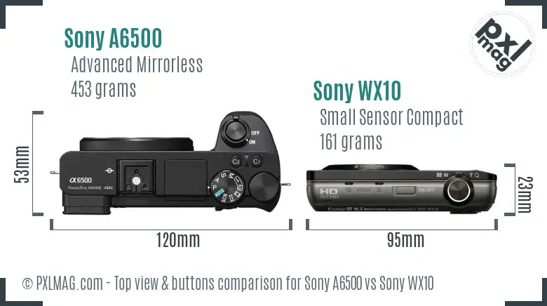 Sony A6500 vs Sony WX10 top view buttons comparison