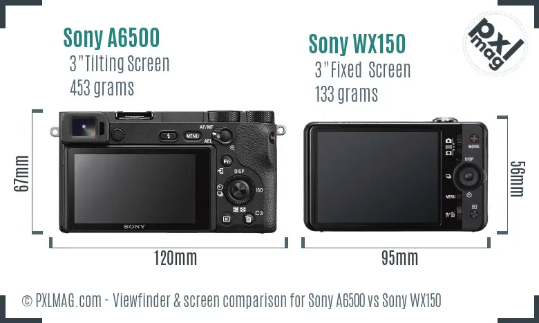 Sony A6500 vs Sony WX150 Screen and Viewfinder comparison