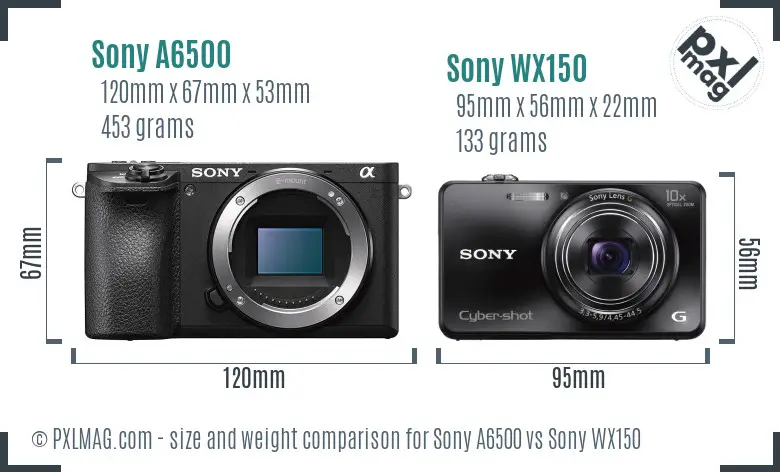 Sony A6500 vs Sony WX150 size comparison