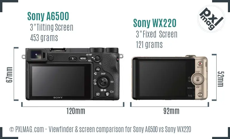Sony A6500 vs Sony WX220 Screen and Viewfinder comparison