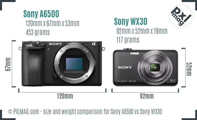 Sony A6500 vs Sony WX30 size comparison