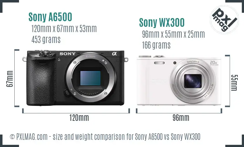 Sony A6500 vs Sony WX300 size comparison