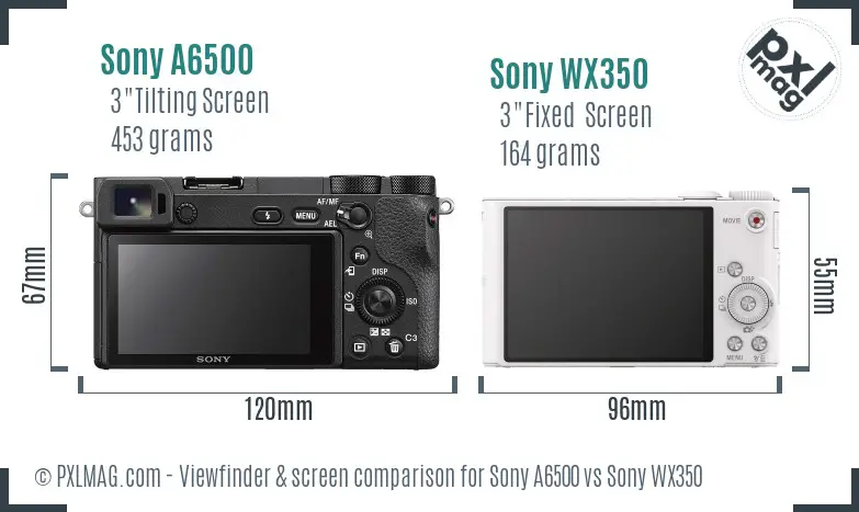 Sony A6500 vs Sony WX350 Screen and Viewfinder comparison